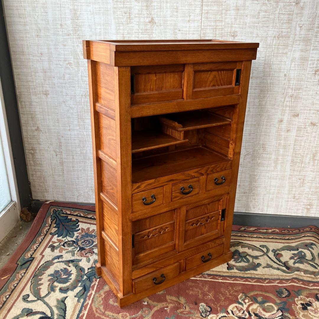 水屋箪笥 和箪笥 飾り棚 茶箪笥 欅材 ケヤキ 無垢材 古家具 時代家具 レトロ