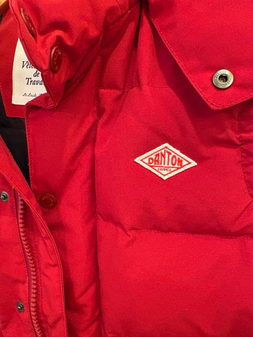 DANTON ダウンベスト レッド サイズ36 フード付き 赤