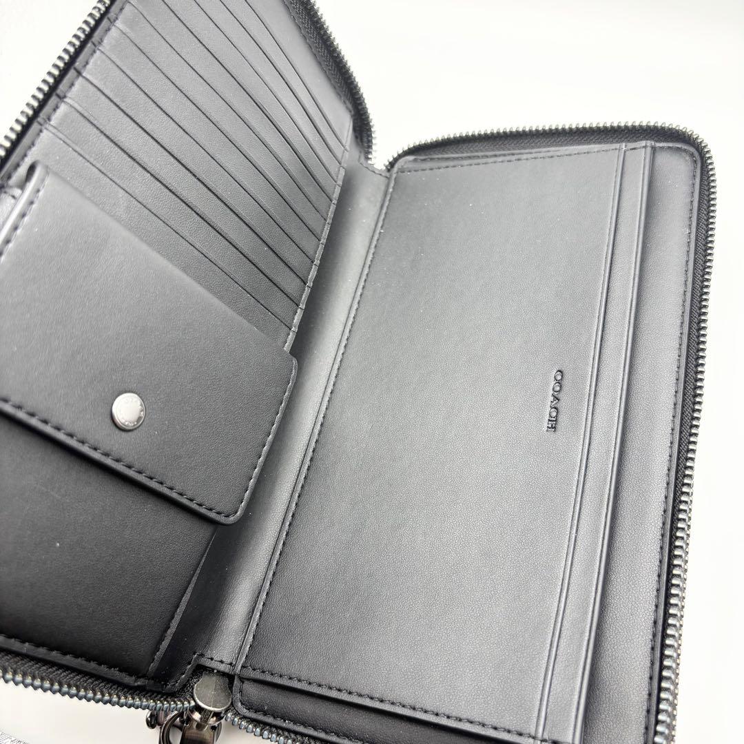 【COACH☆新品】大人気！ダブルジップ！トラベル！シグネチャー！チャコール！