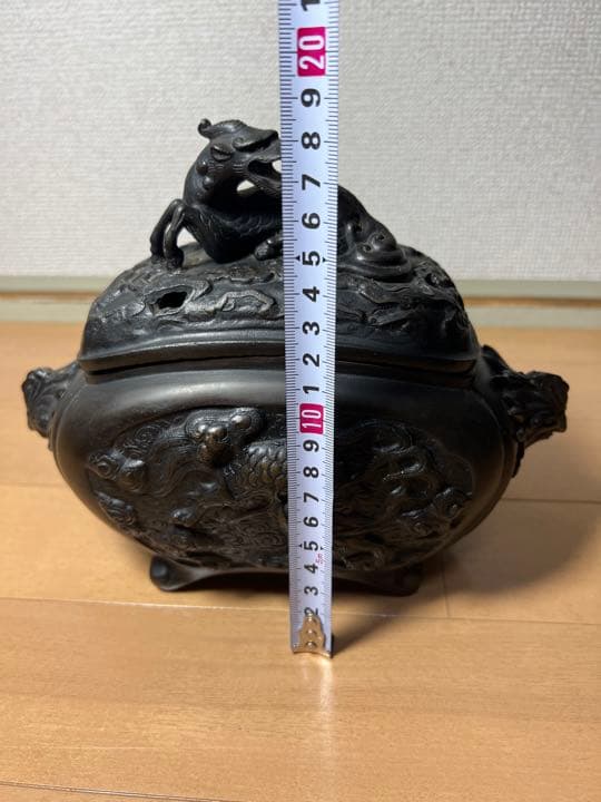 742 銅製　麒麟鳳凰文香炉　美品