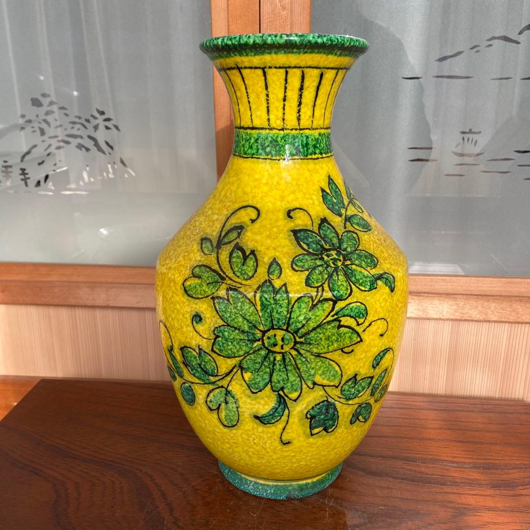 ヨーロッパアンティーク イタリア製色絵花の図大花瓶