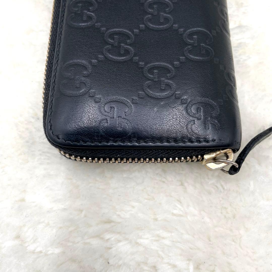 美品　GUCCI ラウンドファスナー　シマ　　ケース　レザー　ブラック