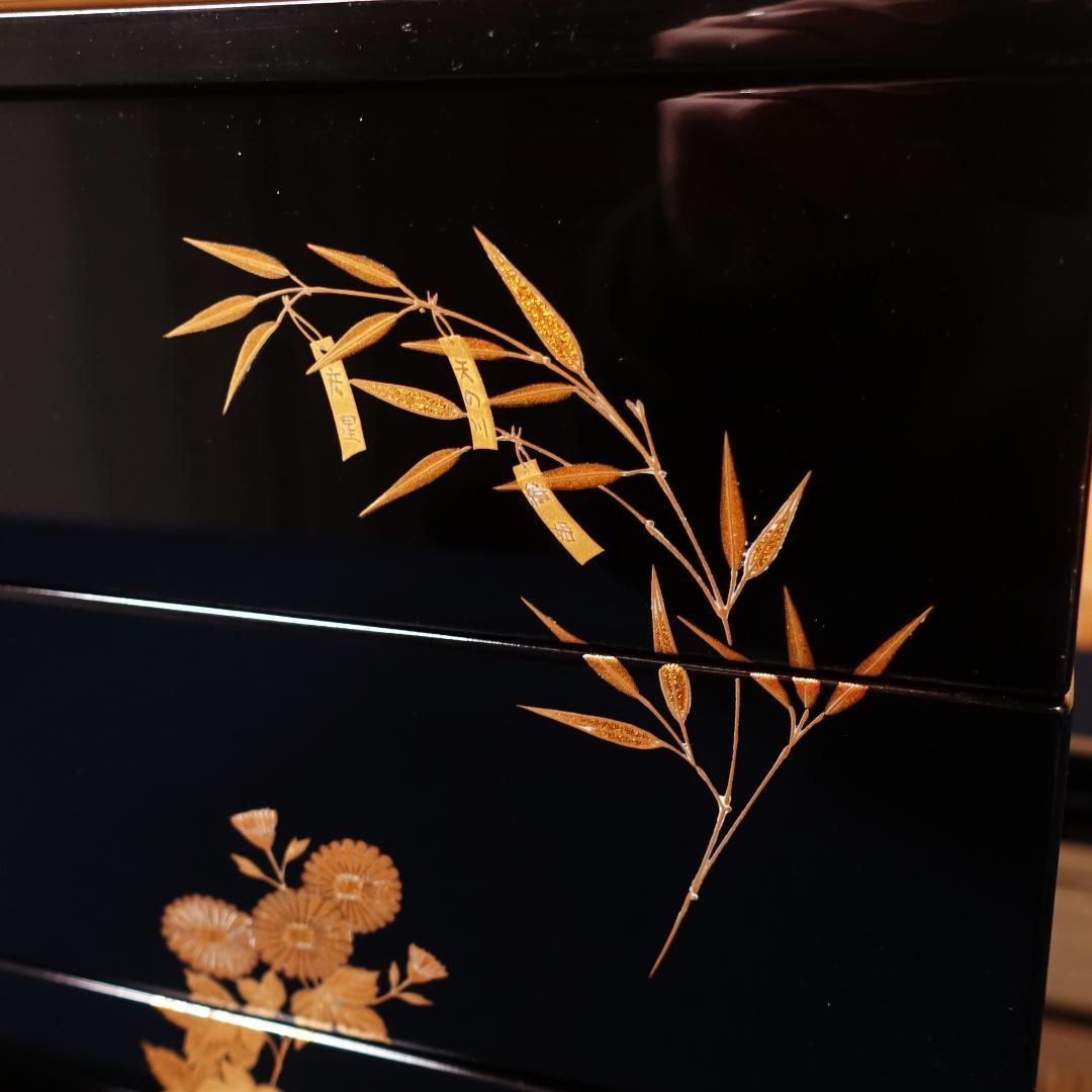 極細密画の本金蒔絵 輪島塗師 耕雲 川口浩文 五節句蒔絵 三段重箱 共箱付
