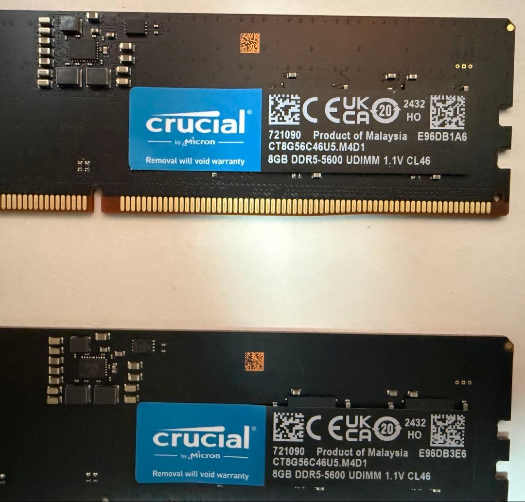 crucial デスクトップ用メモリ8G DDR5-5600 2枚