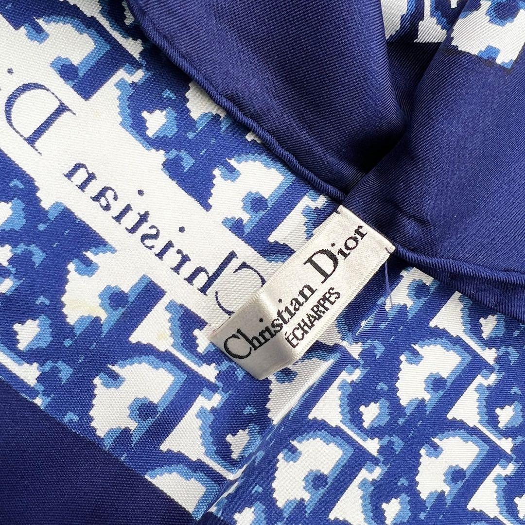 クリスチャンディオール　スカーフ　大判　ロゴ　シルク　トロッター　ネイビー