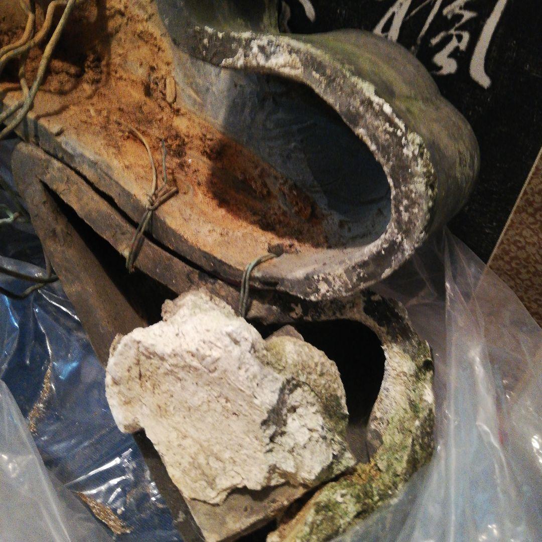 大旧家江戸時代後期屋敷大棟用宝珠古鬼瓦横幅８０センチ高さ４５センチ赤土漆喰付き品