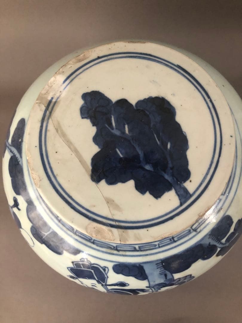 中国骨董　古美術　清朝道光　青花人物紋瓶　壺