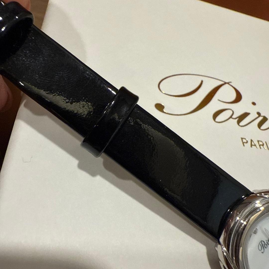 Poiray 腕時計 クォーツ ホワイトダイヤル ブラックレザー