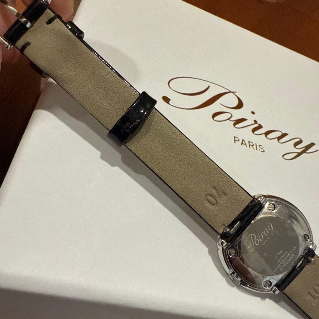 Poiray 腕時計 クォーツ ホワイトダイヤル ブラックレザー