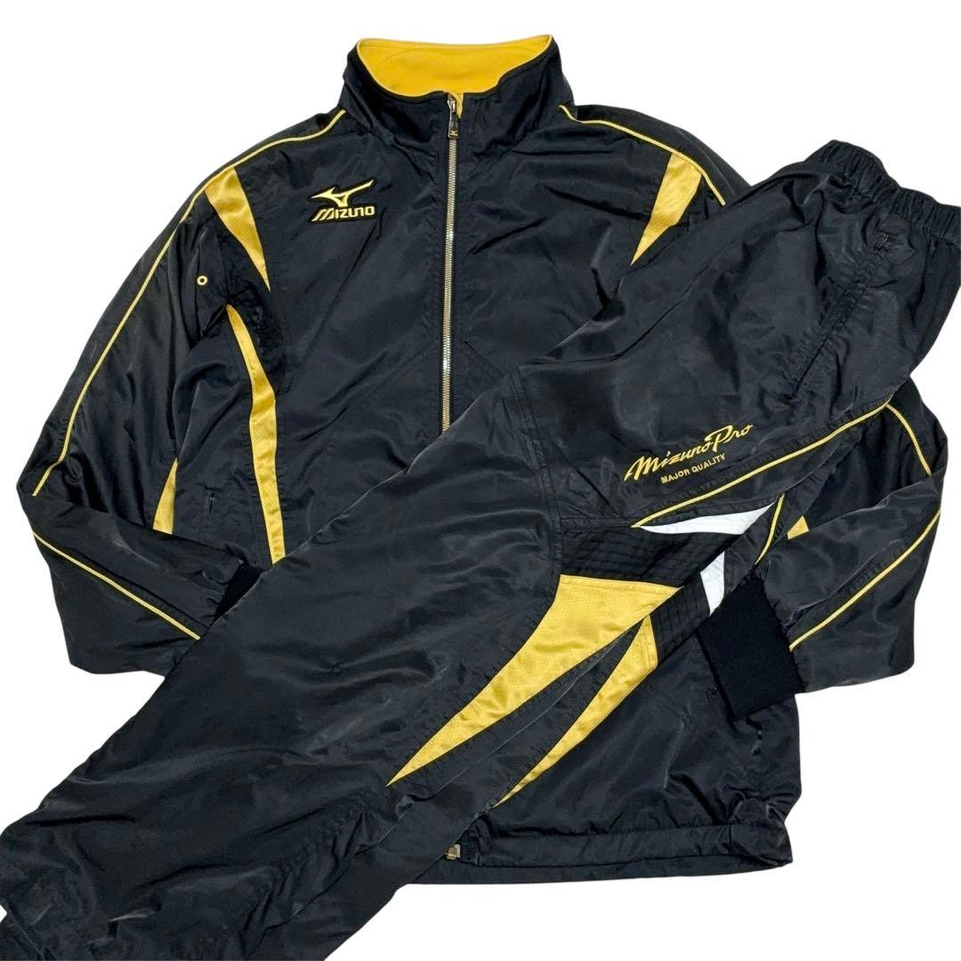 ミズノプロ ブレスサーモ ウインドブレーカー 上下 セットアップ 黒×金 L