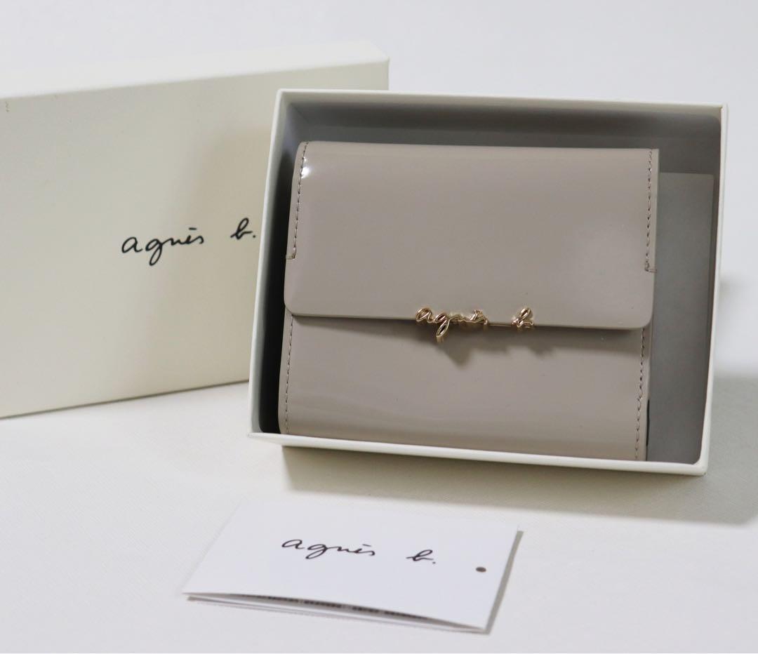 《アニエスベー》箱付未使用 イタリア製素材 エナメルレザー がま口2つ折り財布