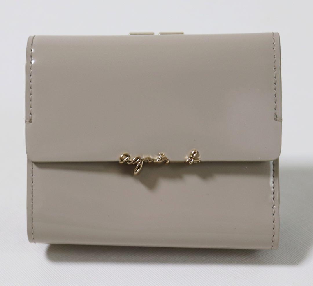 《アニエスベー》箱付未使用 イタリア製素材 エナメルレザー がま口2つ折り財布