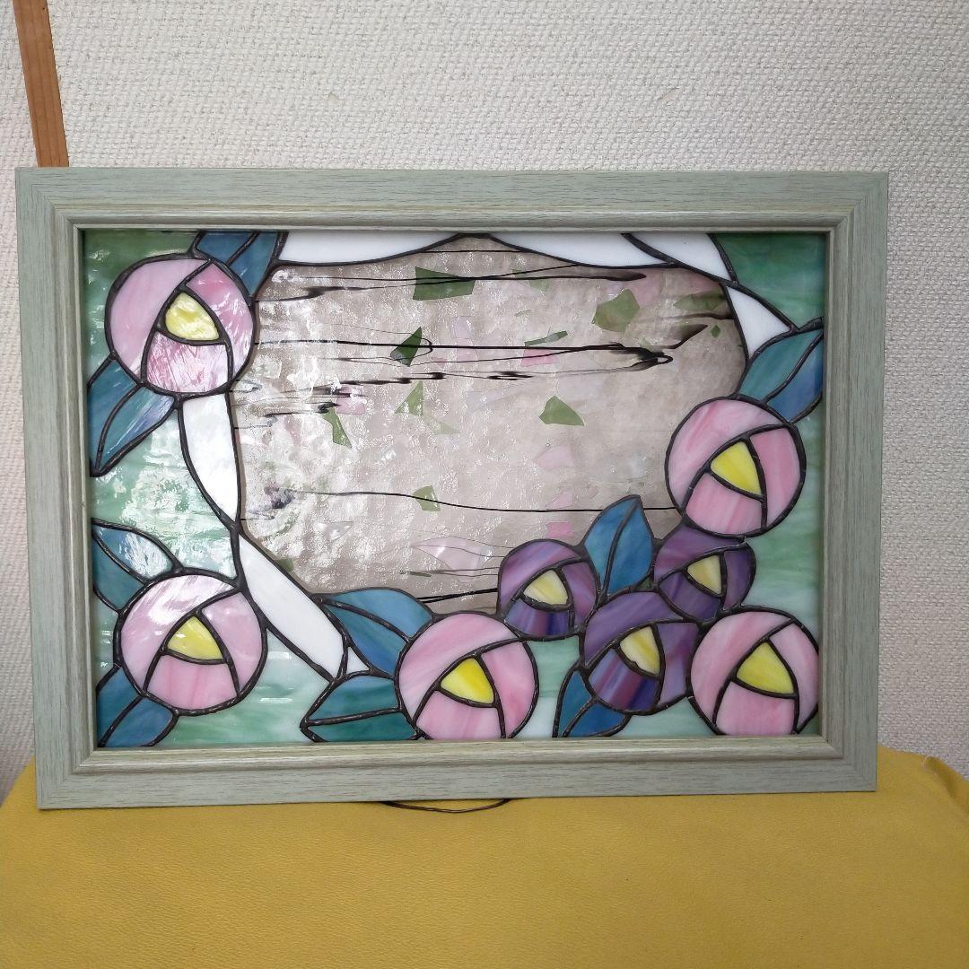 ステンドグラスパネル 薔薇 ウエルカムボード 　写真入れ　フォトフレーム