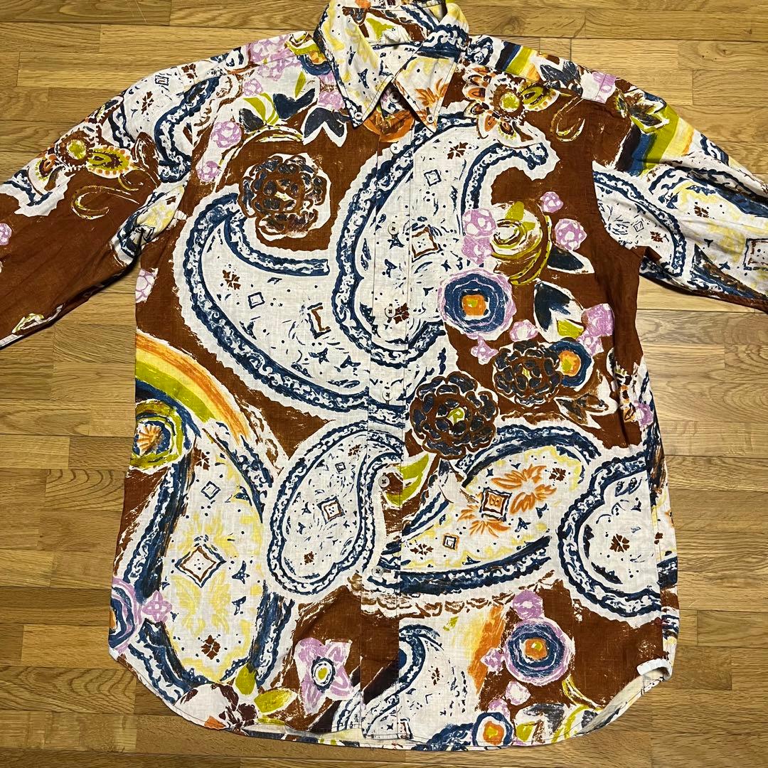 45rpm 00s ペイズリーフラワー柄 手描き風プリント 総柄シャツ 廃盤品
