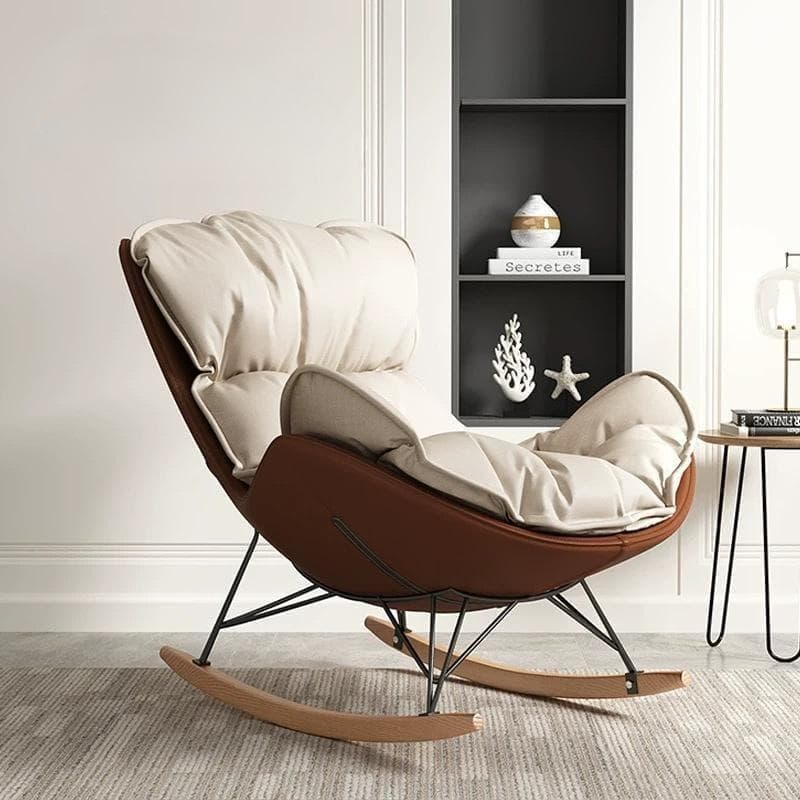 ベージュ+ブラウン ロッキングチェア 訳あり品　写真をご確認 SF15-③