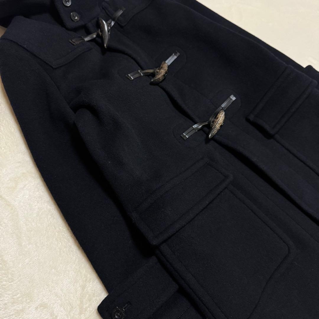 美品 ハイク ダッフルコート ロング ウール トグル レザー 本革 ブラック
