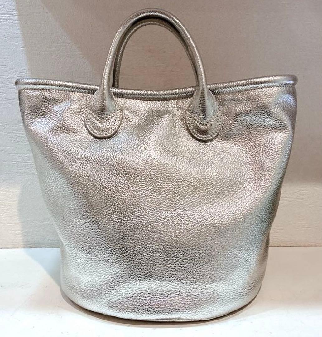 【美品】PAPILLONNER SEAU バケツトートレザーバッグ　シルバー