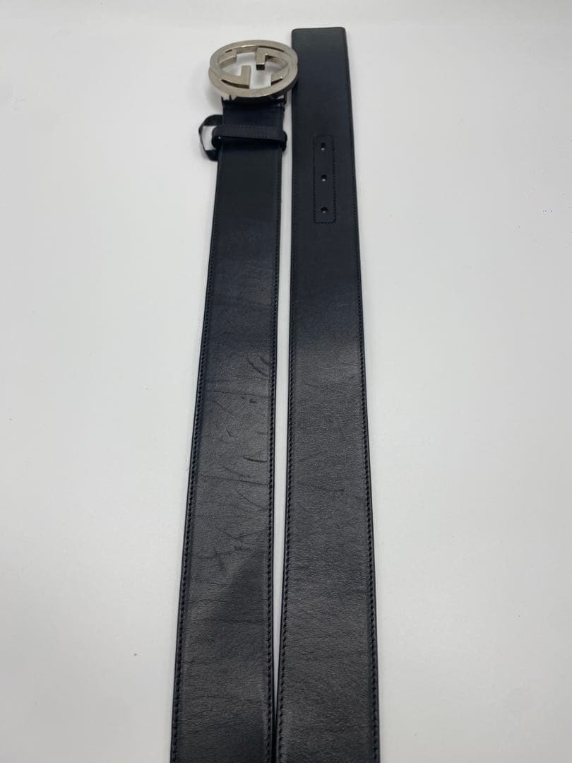 GUCCI グッチ　インターロッキング シマ　GG　ベルト　ブラック　レザー