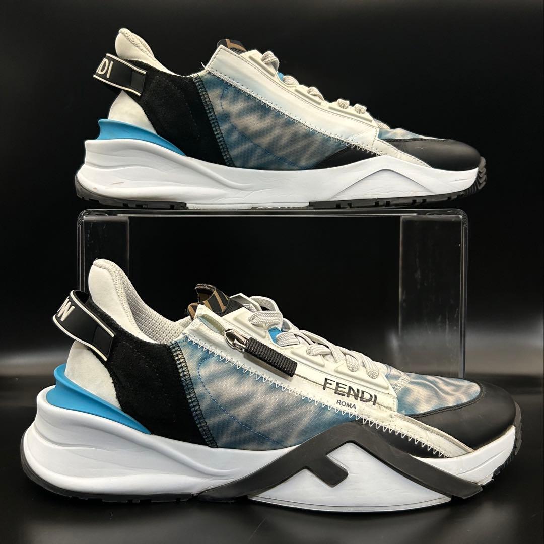 【極美品】フェンディ フロー スニーカー ズッカ サイドジップ メンズ 青 7