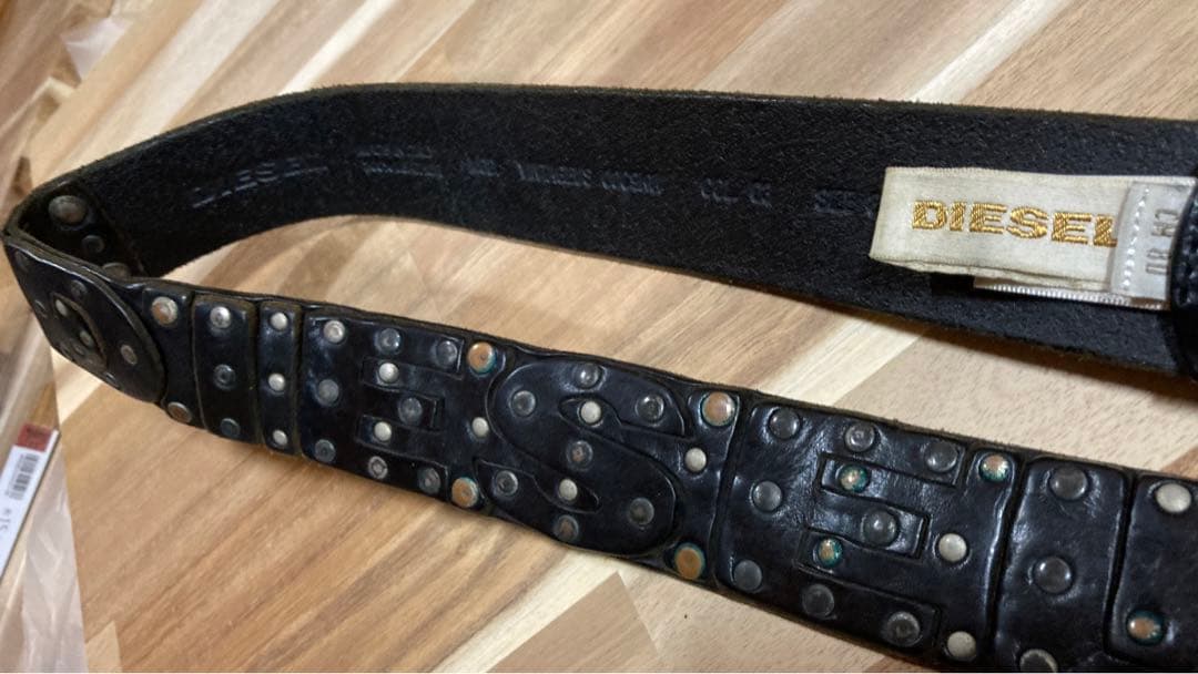 ディーゼル スタッズ 本革 黒 80