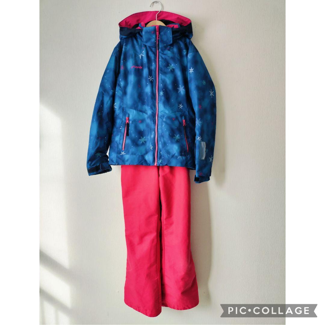 美品　Phenix　スキーウェア　女の子150 140　雪結晶ブルー×ピンク上下
