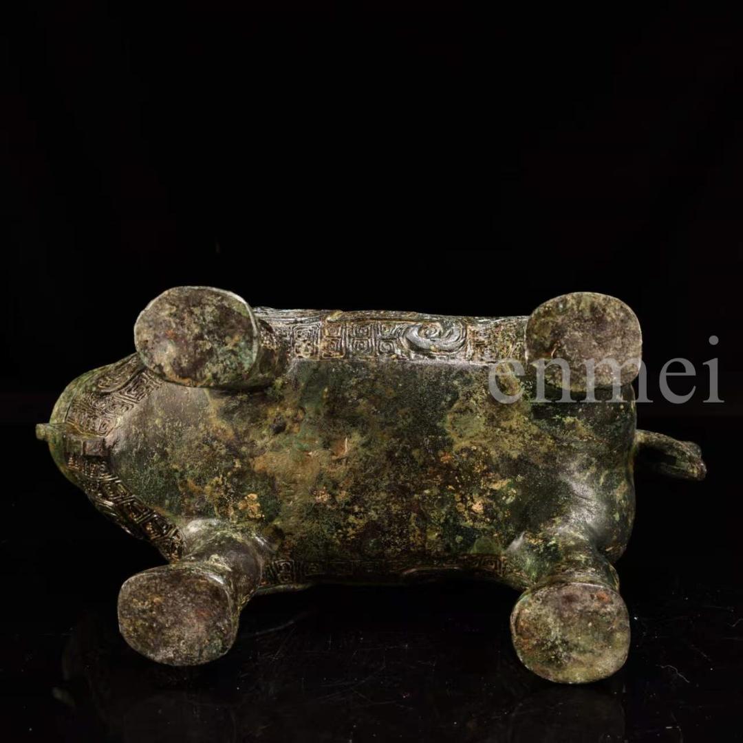 中国古美術・下鄕収集・青銅製牛觥・サイ・鏨刻高浮彫・純銅製・置物・風水開運・酒具