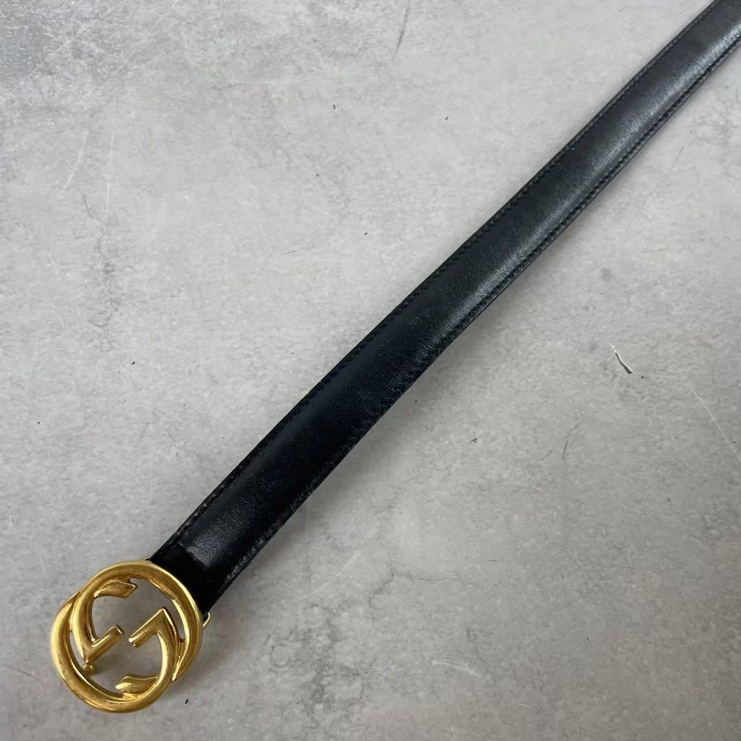【良品】GUCCI ベルト インターロッキング GG デカロゴ ゴールド 黒