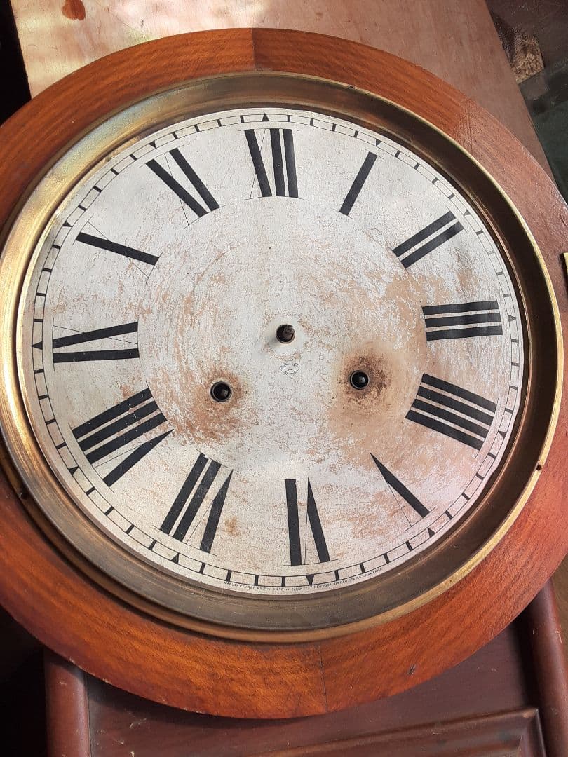 明治時代大きな柱時計、ゼンマイ式時計、調整油注入済み、完全オリジナル動作品