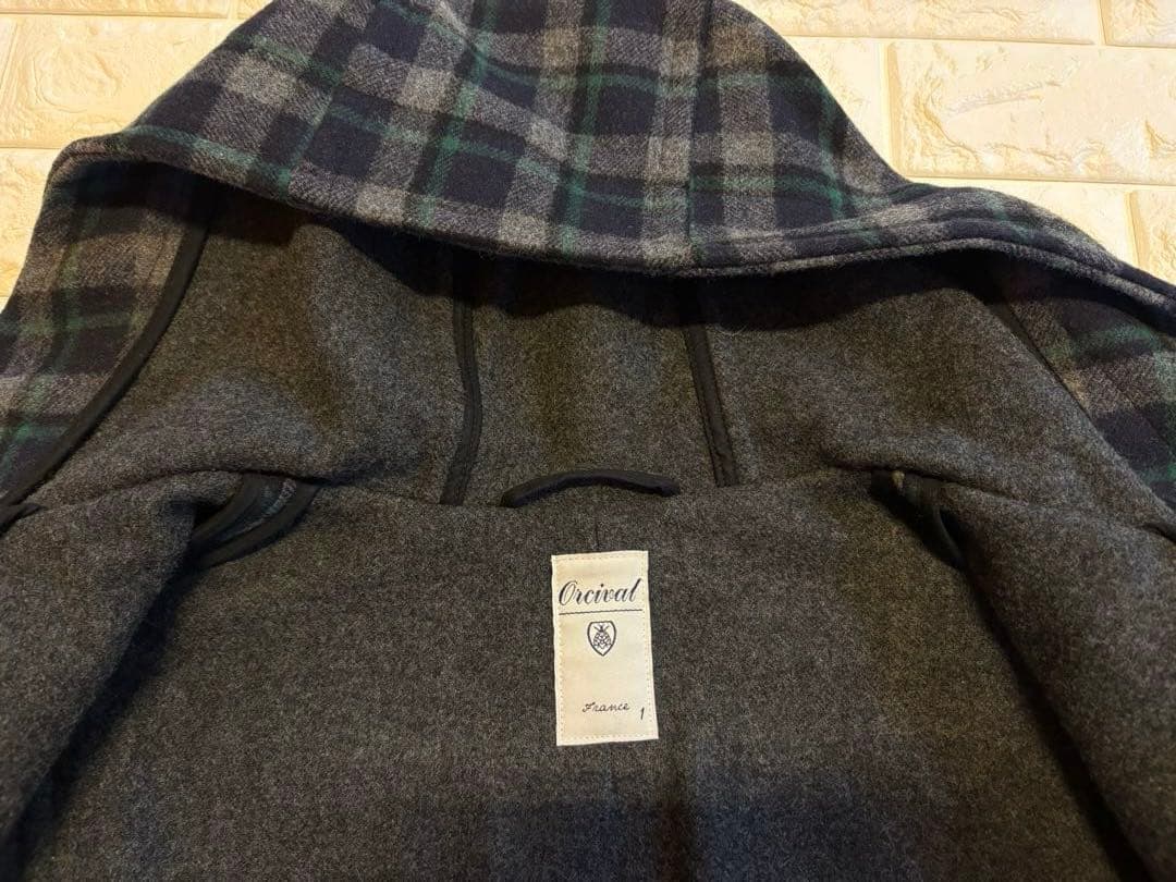【ORCIVAL】ダッフルコート　チェック柄　ネイビー系　リアルホーントグル　1