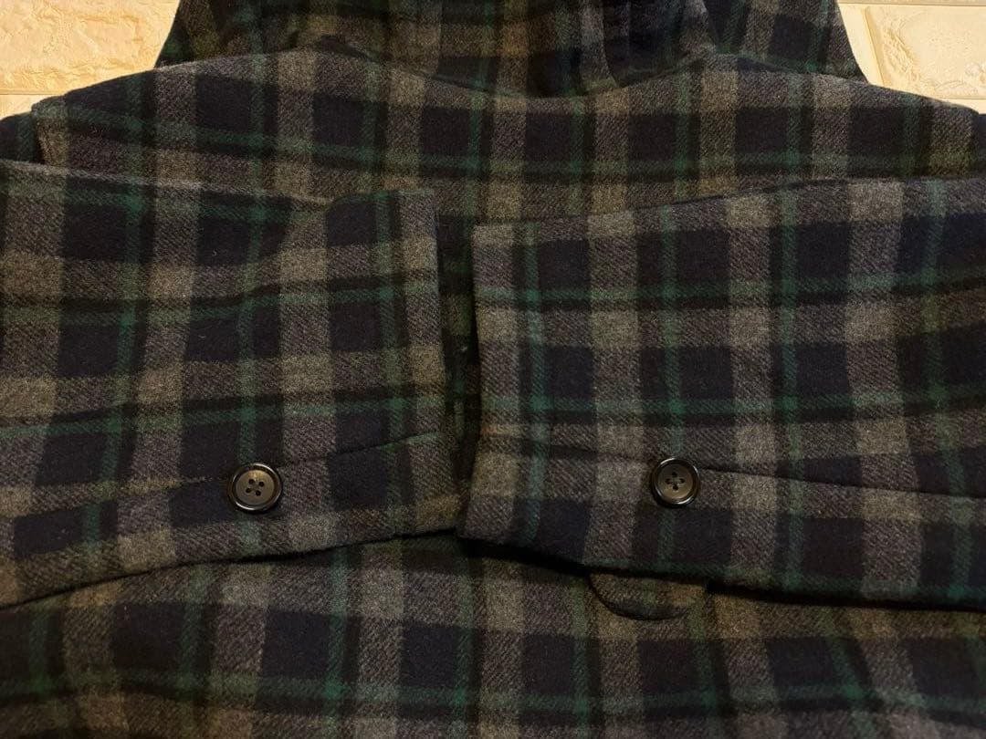 【ORCIVAL】ダッフルコート　チェック柄　ネイビー系　リアルホーントグル　1