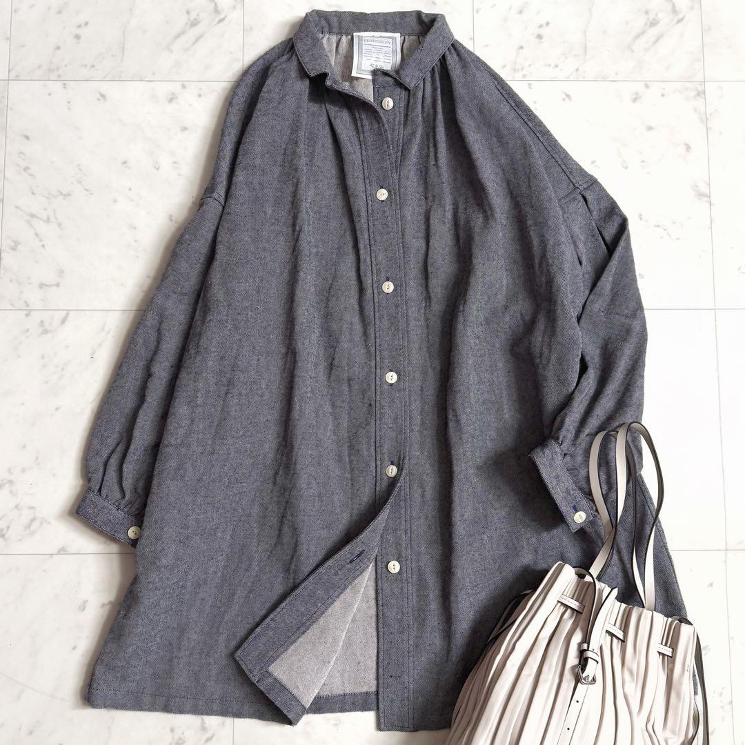 極美品♪ ビアズリー ウールリネン スタンドカラー オーバージャケット