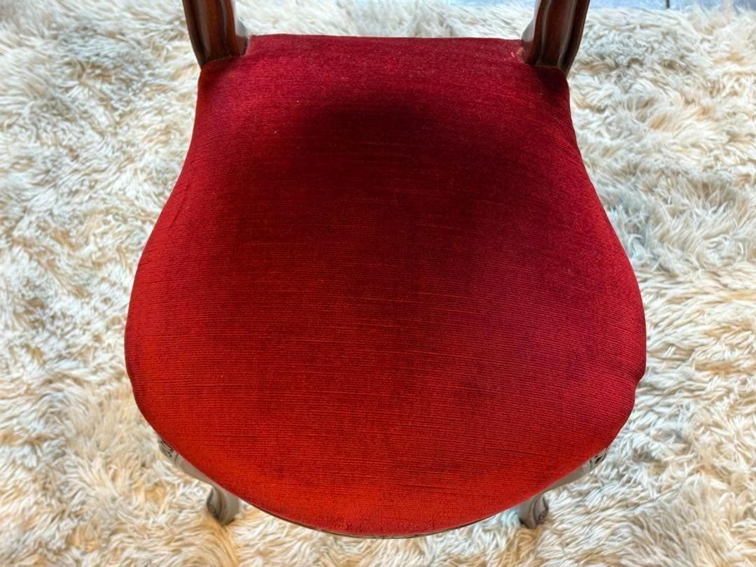 希少　猫脚　クラシック　アンティークチェア　木彫り　レッドボタンダウン　SZ
