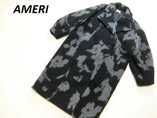 AMERI　アメリ　シャギー　総柄　チェスターコート　グレー系　M