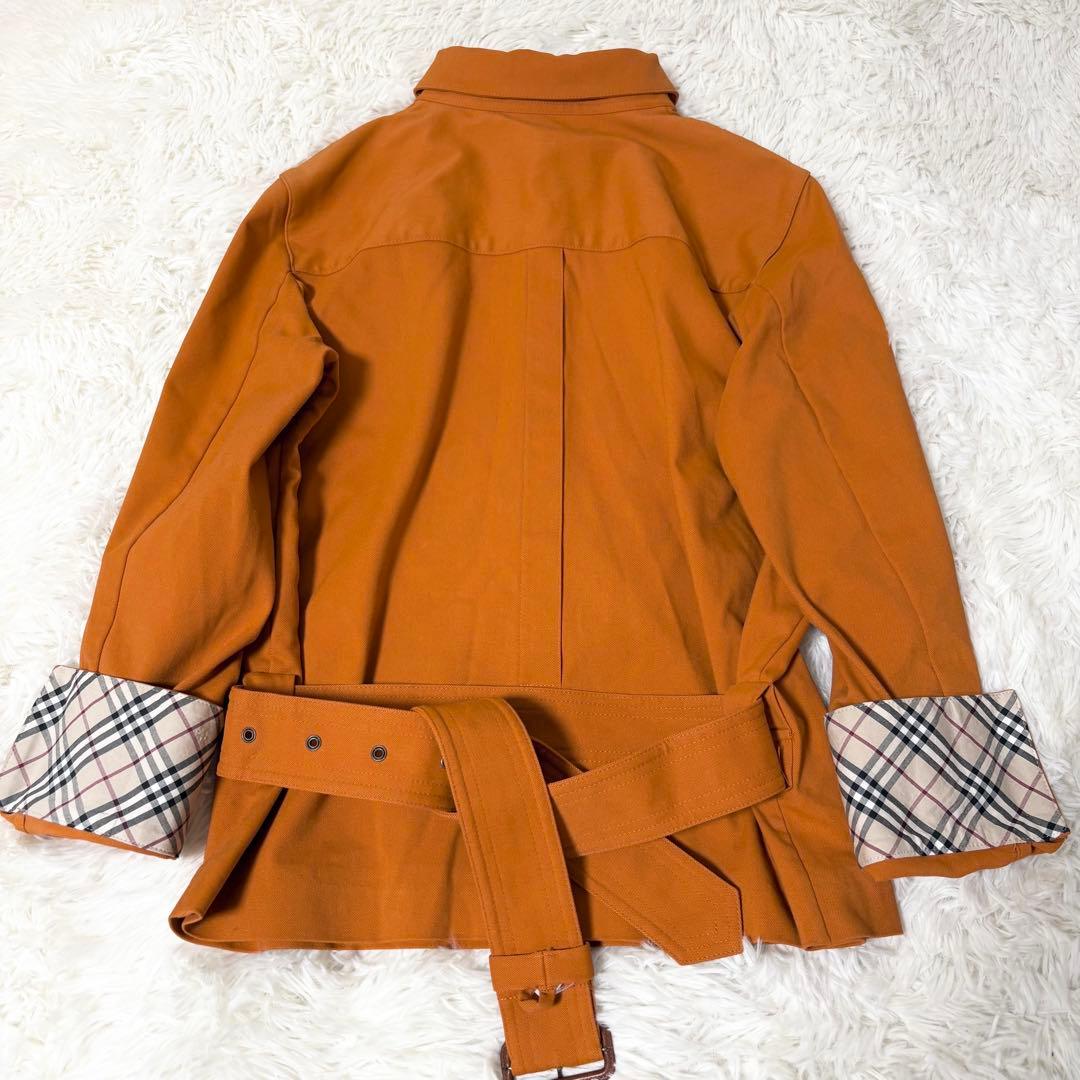 バーバリーロンドン 希少カラー オレンジ トレンチコート ノバチェック 本革