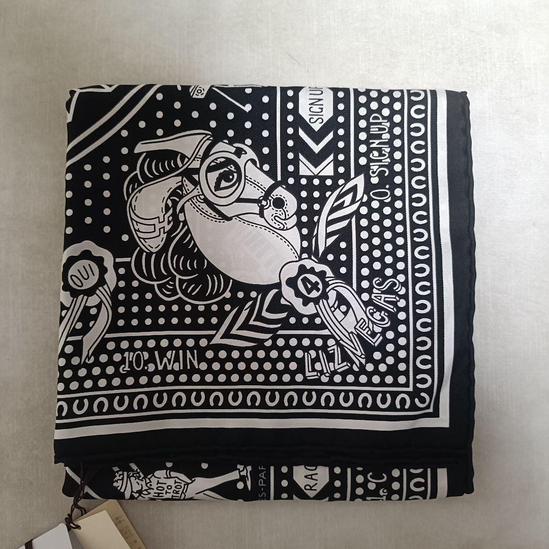 【新品未使用タグつき】エルメス　スカーフ　カレ　55 シルク　ブラック×ホワイト