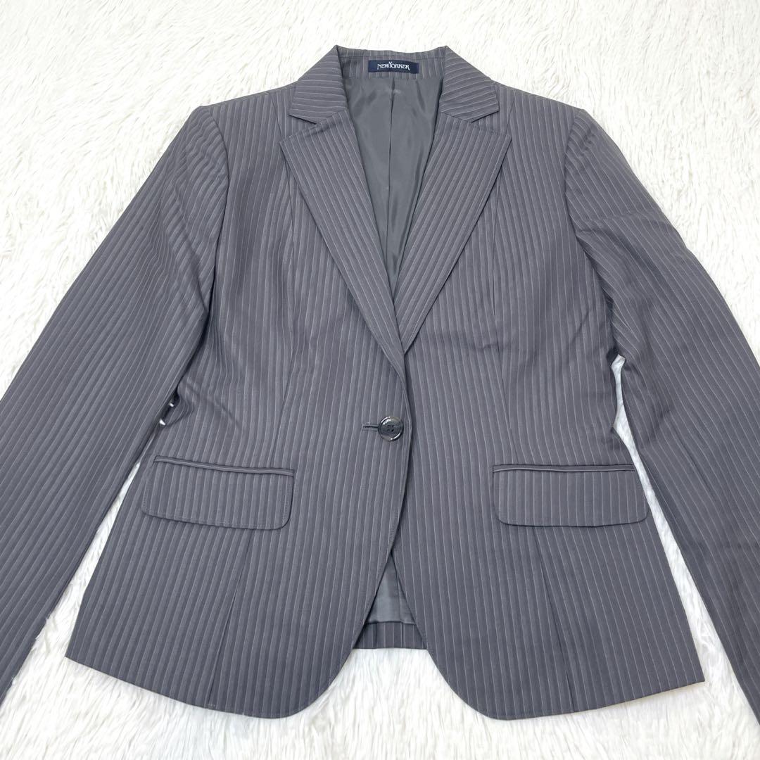 美品✨NEWYORKER シルク混　グレーシャドーストライプ　 3点セット