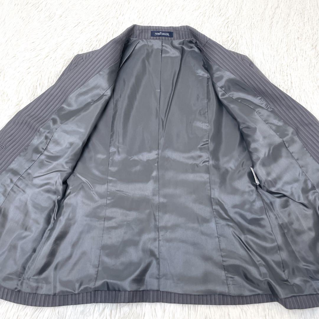 美品✨NEWYORKER シルク混　グレーシャドーストライプ　 3点セット