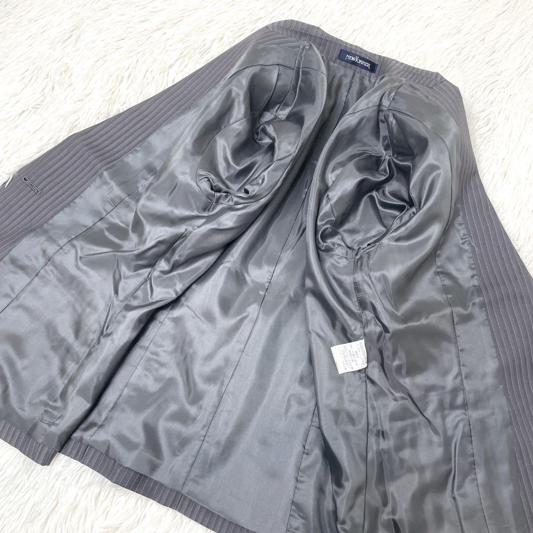 美品✨NEWYORKER シルク混　グレーシャドーストライプ　 3点セット