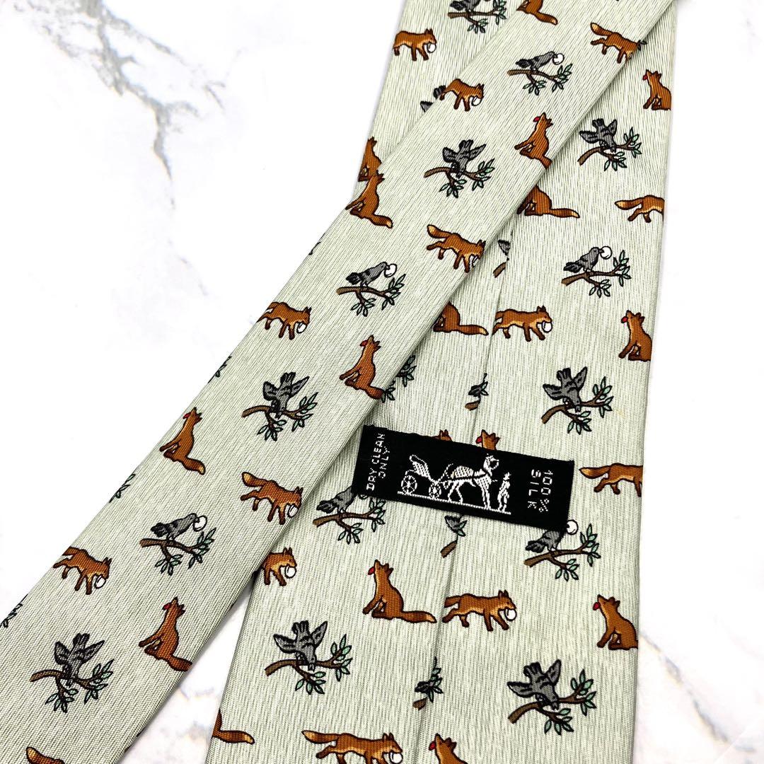 ◆良品◆HERMES エルメス ネクタイ 水色 アニマル柄 オシャレ