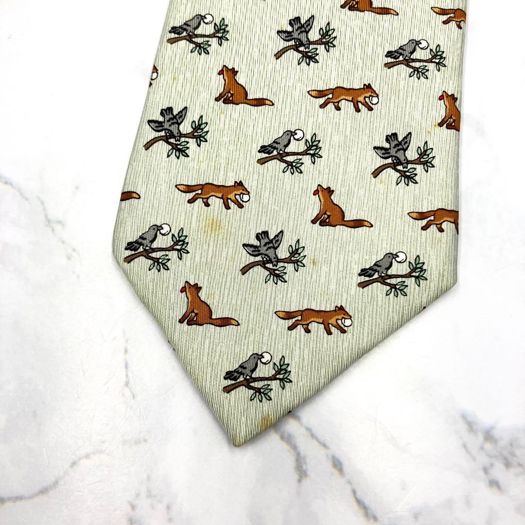 ◆良品◆HERMES エルメス ネクタイ 水色 アニマル柄 オシャレ