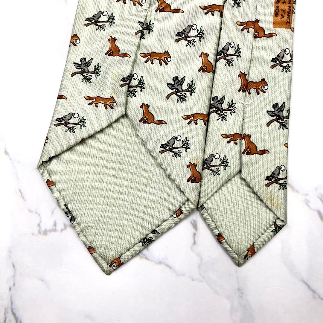 ◆良品◆HERMES エルメス ネクタイ 水色 アニマル柄 オシャレ