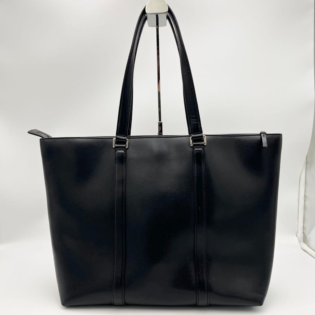 ポールスミス A4◎ ３室 シティー マルチストライプ トートバッグ レザー 黒