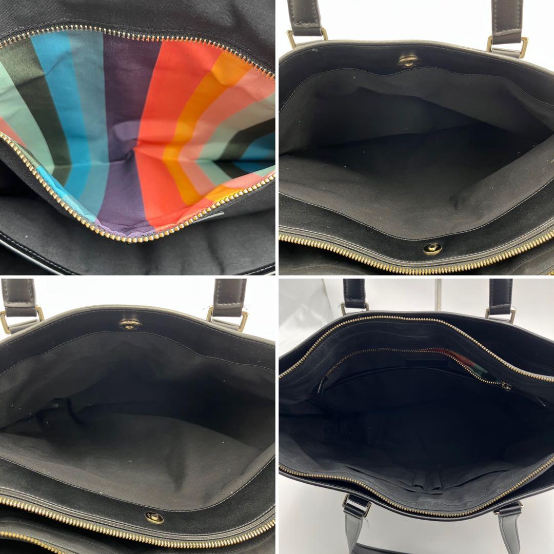 ポールスミス A4◎ ３室 シティー マルチストライプ トートバッグ レザー 黒