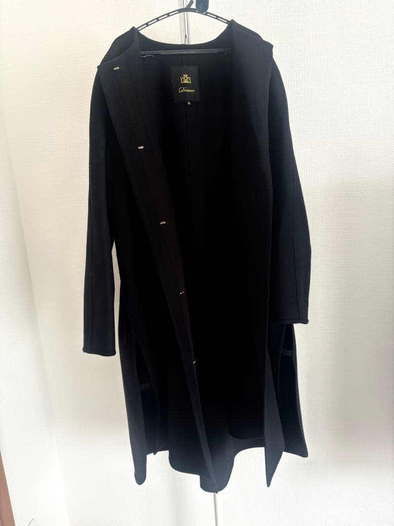 DRAWER ドゥロワーリバーノーカラーコートウール メルトン コート ブラック