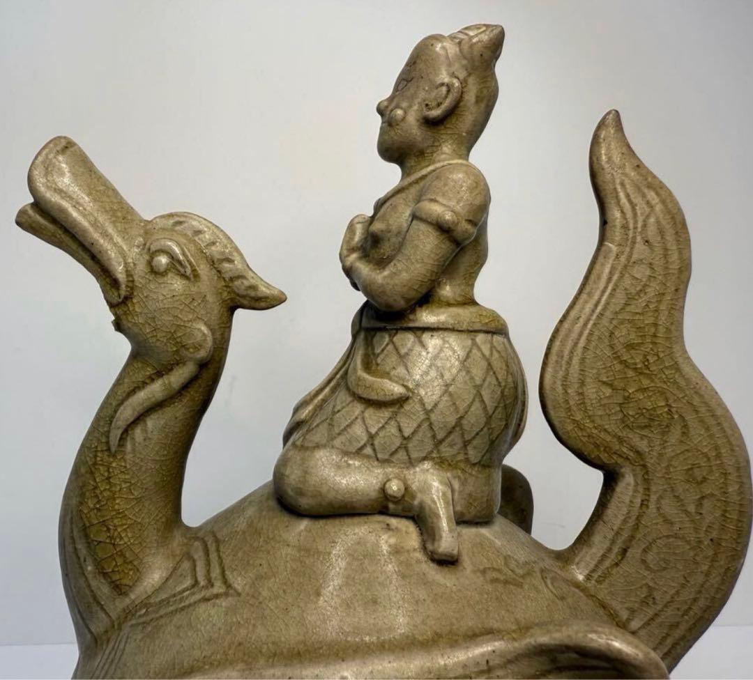 ベトナム陶器製 鶴の茶釜骨董品保証