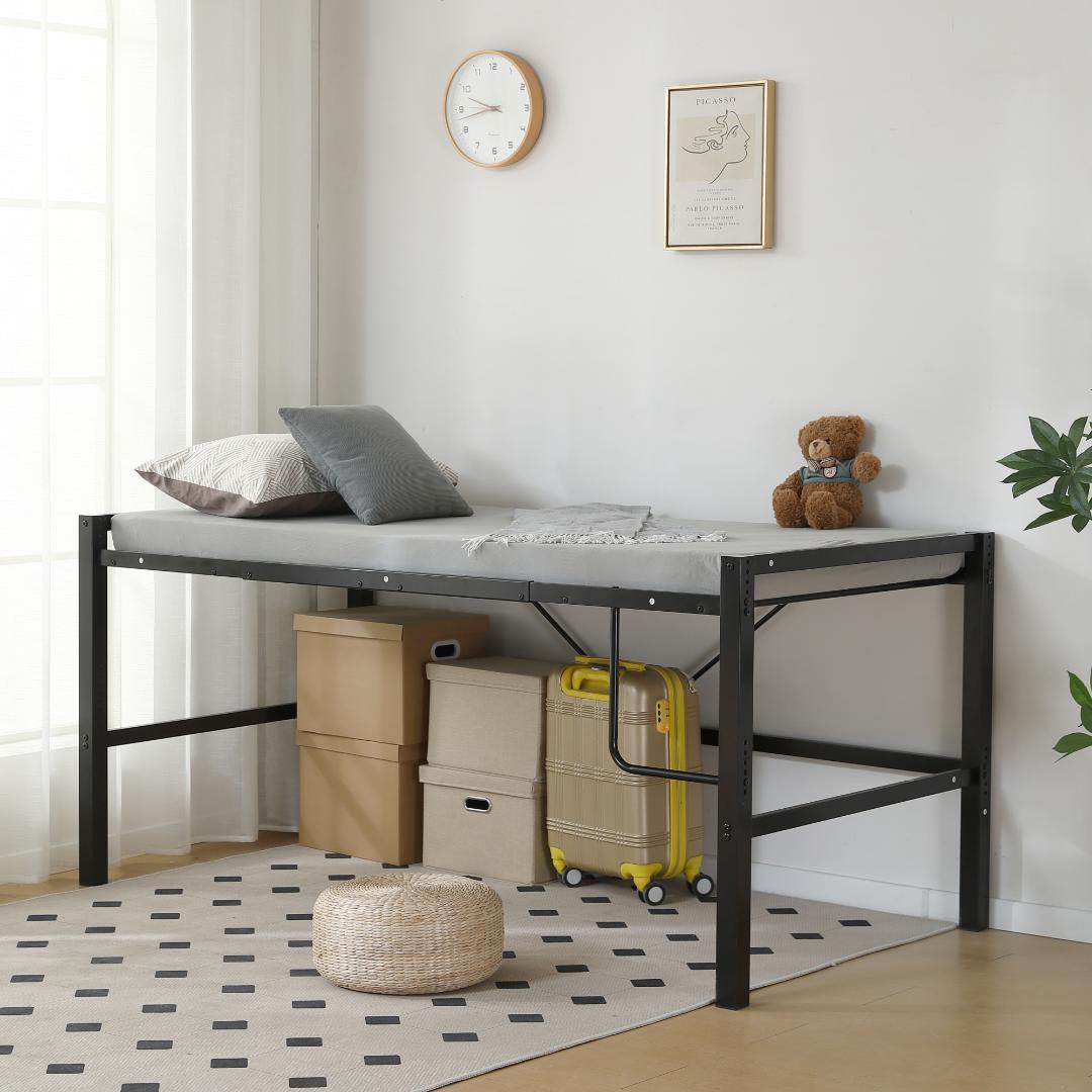 【高さ90cm】ロフトベッドスチール 耐震 ベッド 高さ調整可能　BLACK
