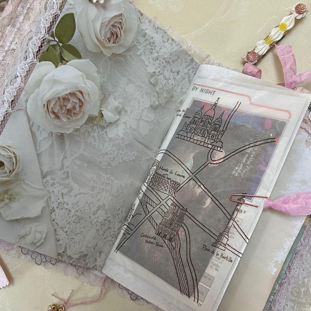 薔薇とレースのジャンクジャーナル・雑記帳　トレペ仕様　shabby rose
