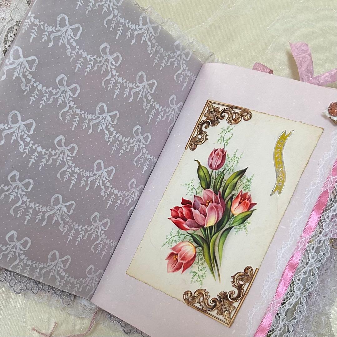 薔薇とレースのジャンクジャーナル・雑記帳　トレペ仕様　shabby rose