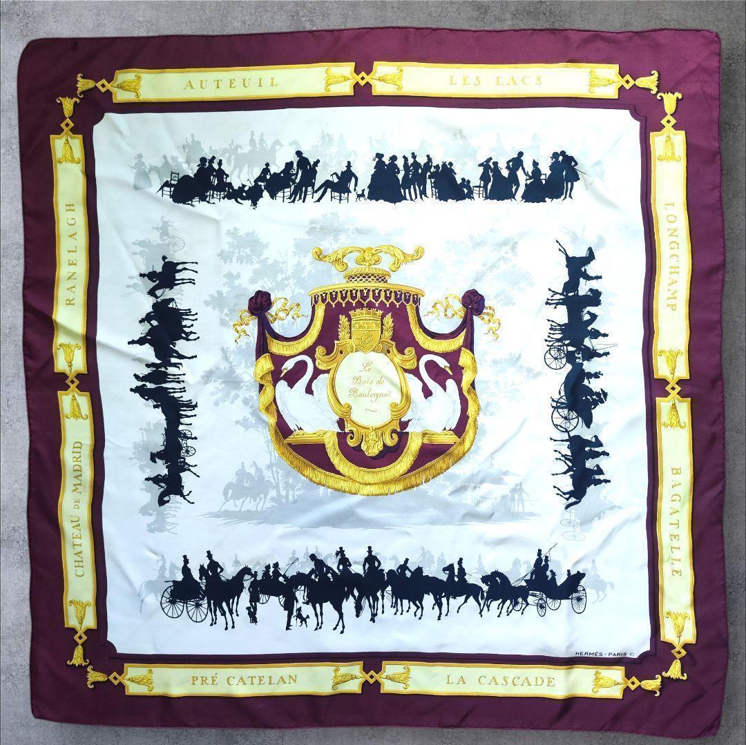 【美品】エルメスカレ90LeBoisdeBoulogneブローニュの森 ボルドー