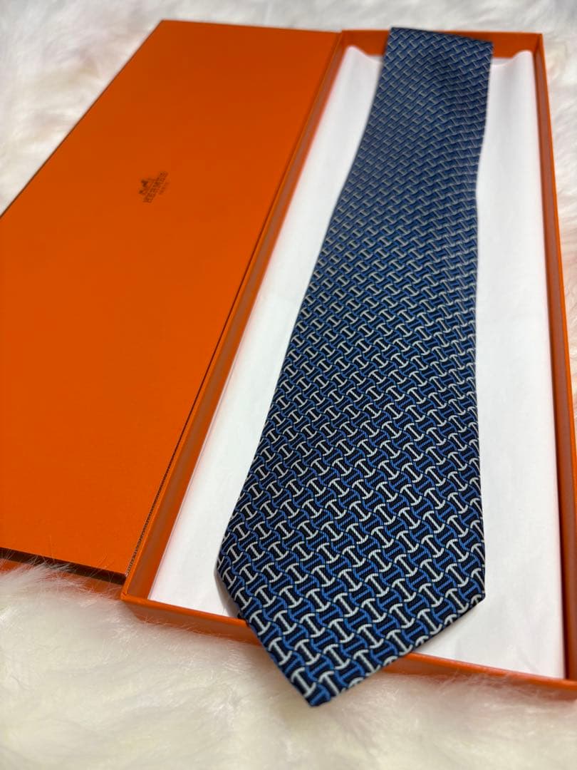 【限定特価】HERMES エルメス ネクタイ Hパターン ブルー